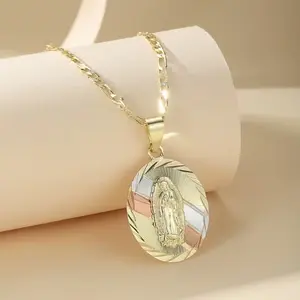 Tri-Color Gold Plated Our Lady of Guadalupe Pendant Necklace