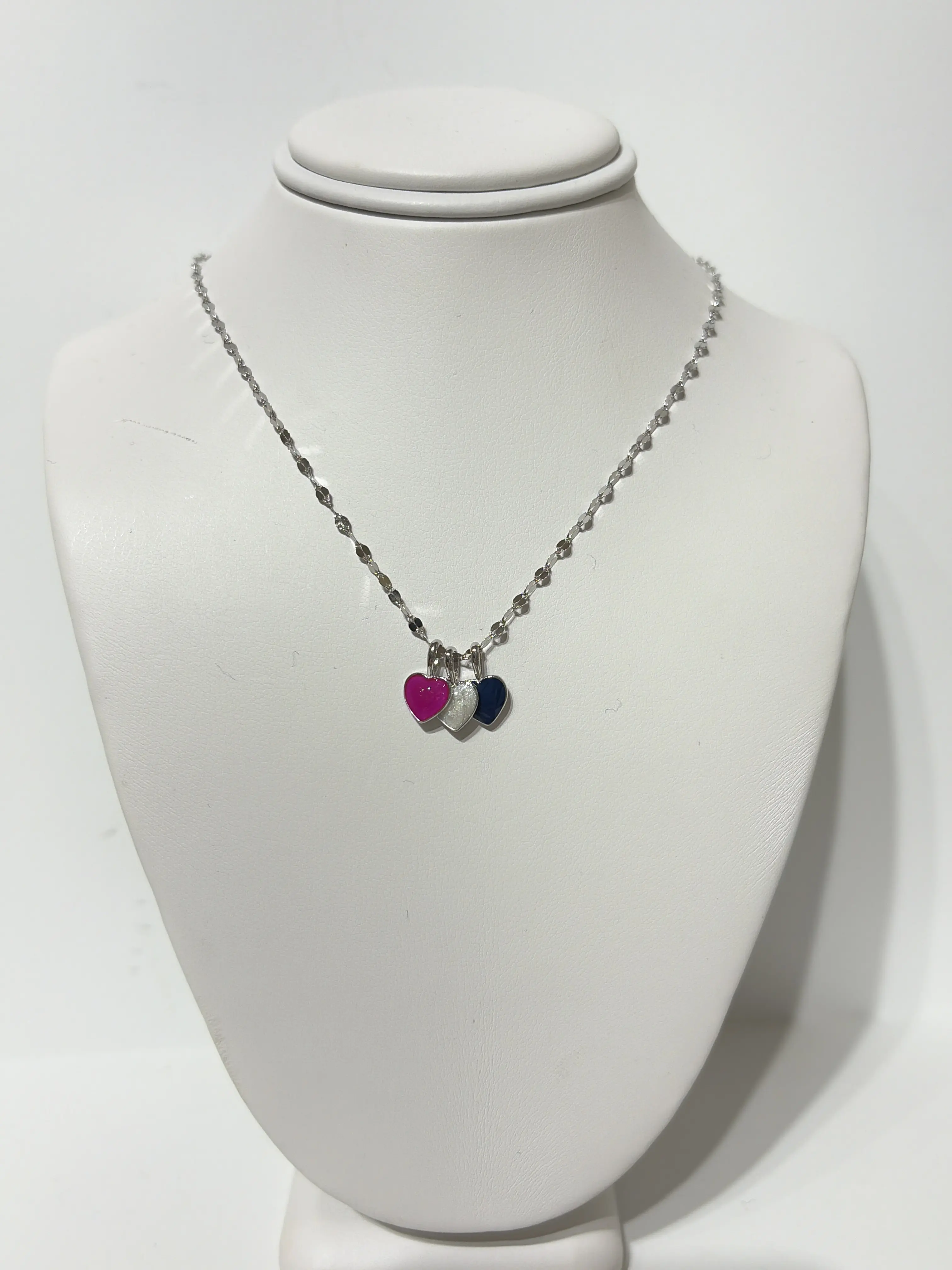Sterling Silver Triple Heart Gemstone Necklace