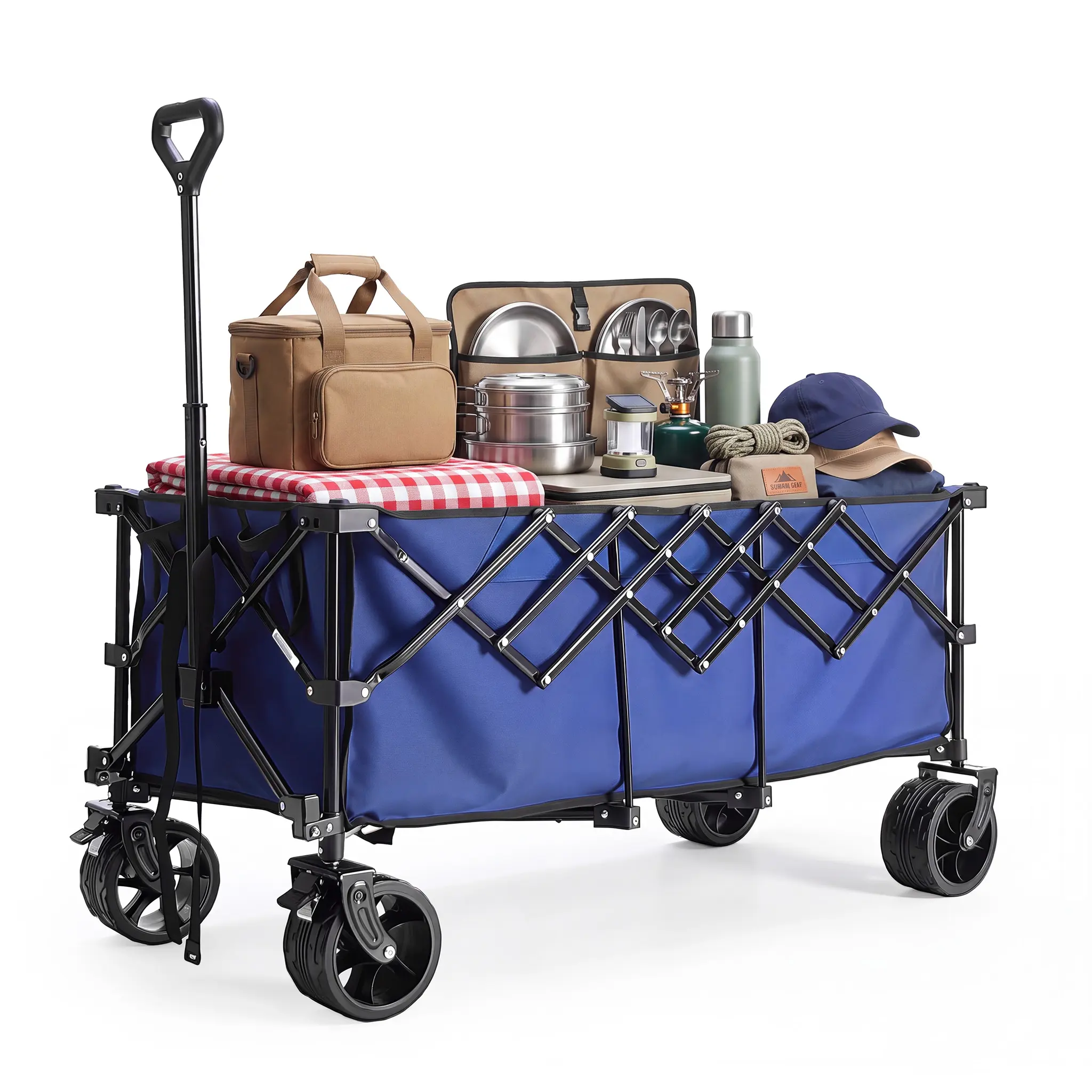 Upgraded Collapsible Foldable Wagon Cart, 176 lbs Capacity, Flexible Handle, Lightweight Portable Utility Trolley for Grocery, Camping - Collapsible Carts for Home Improvement, Building Supplies, Wagon Cart Foldable