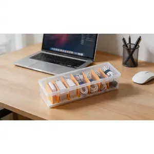 2-Pack Cable Storage Organizer Boxes with 16 Cable Ties, Clear Charger and Cord Organizer Cases, Electronic Storage Boxes Suitable for Drawers, Desks, Offices and Household Use     SURE