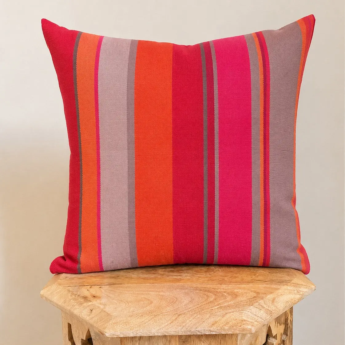 Red Orange & Pink Stripes Throw Pillow Cover