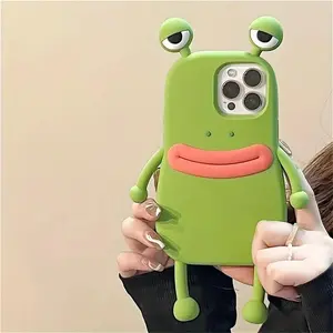 Cute Fun 3D Big Eye Frog Silicone Case for iPhone 17 16 15 14 13 12 11 Pro Max, Shockproof Soft Cover, Adorable Phone Protection