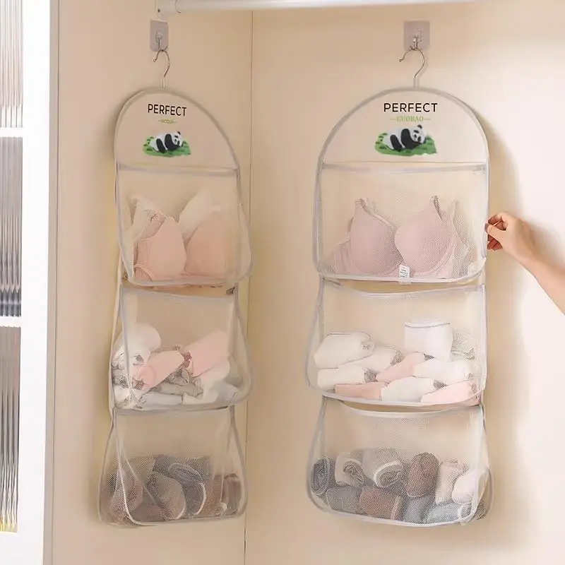 2Pcs 3-layer Hanging Storage Bag Wall Mounted Underwear Socks Organizer Pocket For Home Dormitory