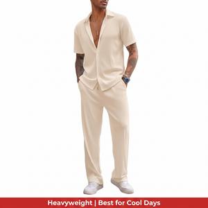 COOFANDY New York Fashion Week Men's 2 Piece Outfit Casual Short Sleeve Button Down Shirt Beach Summer Loose Pant Sets Menswear Breathable Clothes Clothing Suits