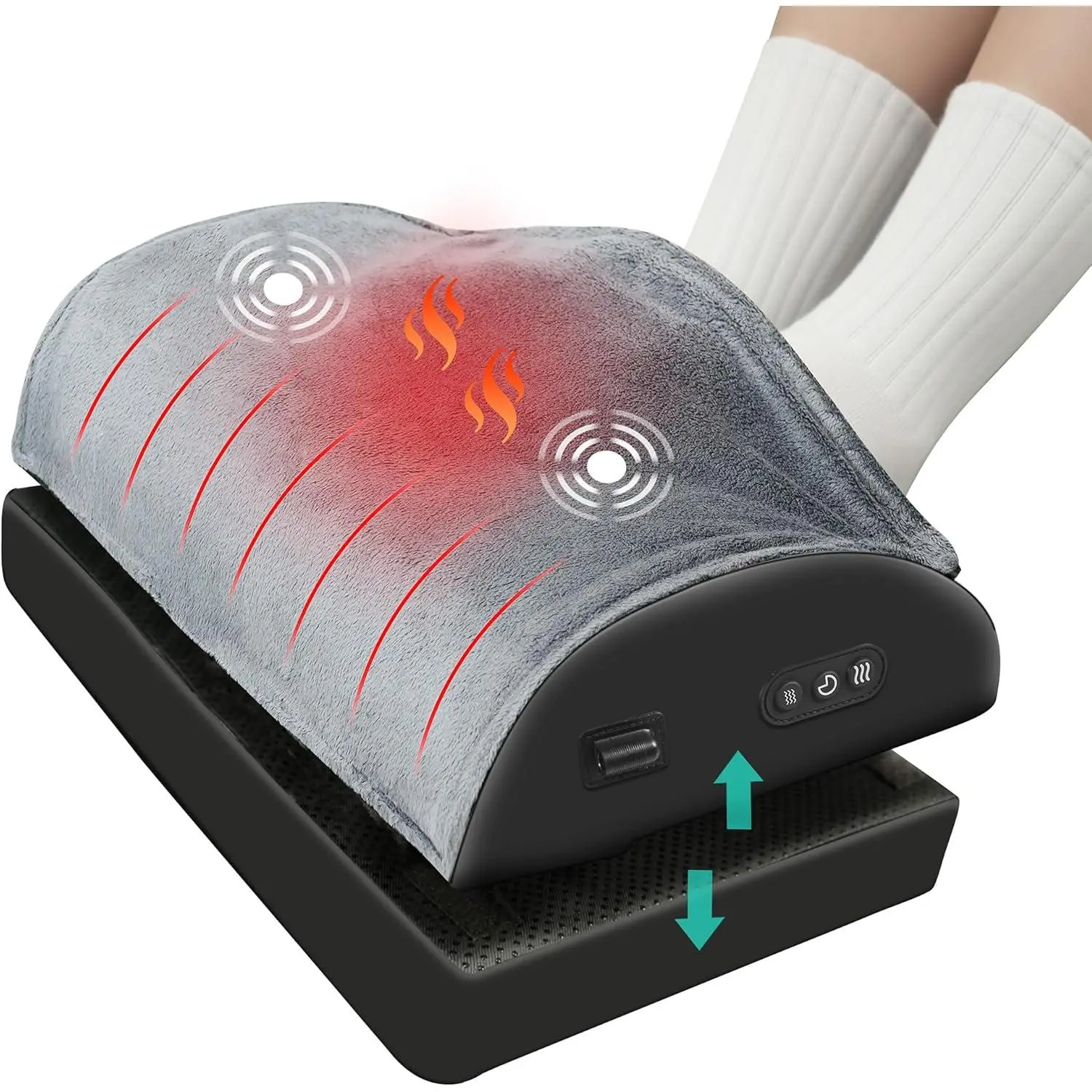 Heated Foot Rest Under Desk at Work, Ergonomic Desk Footrest with Vibrating Massage and Adjustable Height, Foot Warmer with Pocket, 3 Vibration Modes & 2 Heating Levels, Memory Foam, Office Home Gaming
