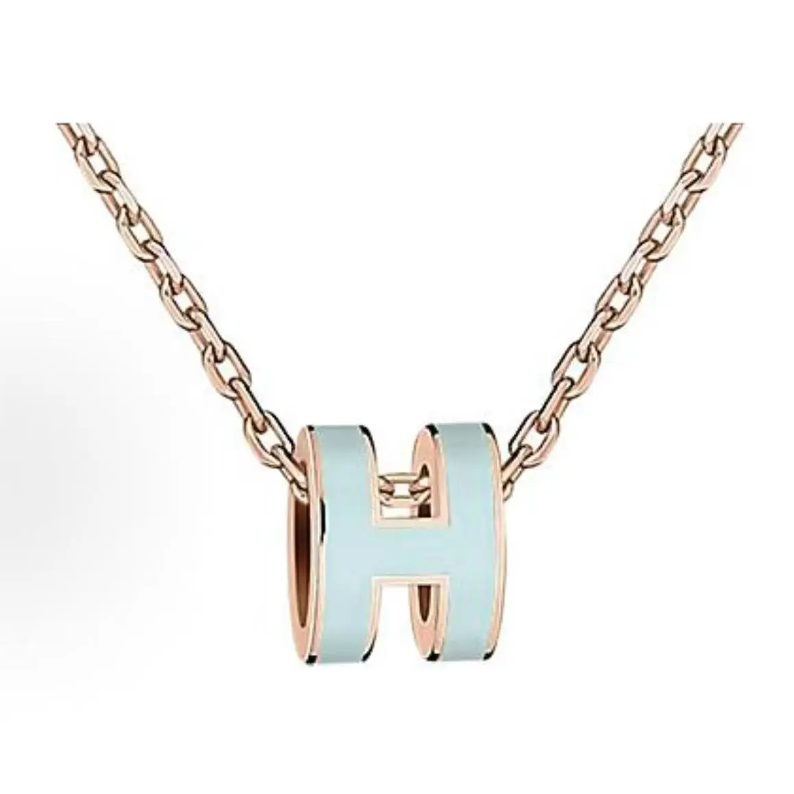 Pre-owned Brand New,Hermès Mini Pop H Light Blue Enamel Rose Gold Pendant Necklace