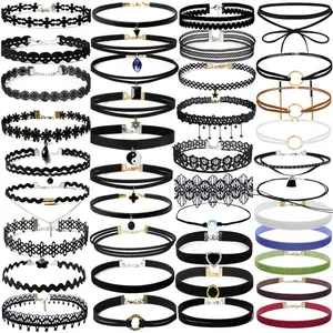 40 Pcs Black Velvet Choker Necklaces for Womens Classic Adjustable Gothic Tattoo Lace Chokers Layered Black Choker Necklaces for Party Cosplay Christmas Birthday Gifts