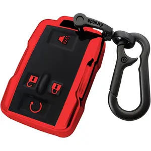 for Key Fob Cover Case with Metal buckle,Soft TPU key Shell/skin,4-Buttons fit Colorado, Silverado, Suburban, Tahoe Remote Key Vehicle Accessories(Red)