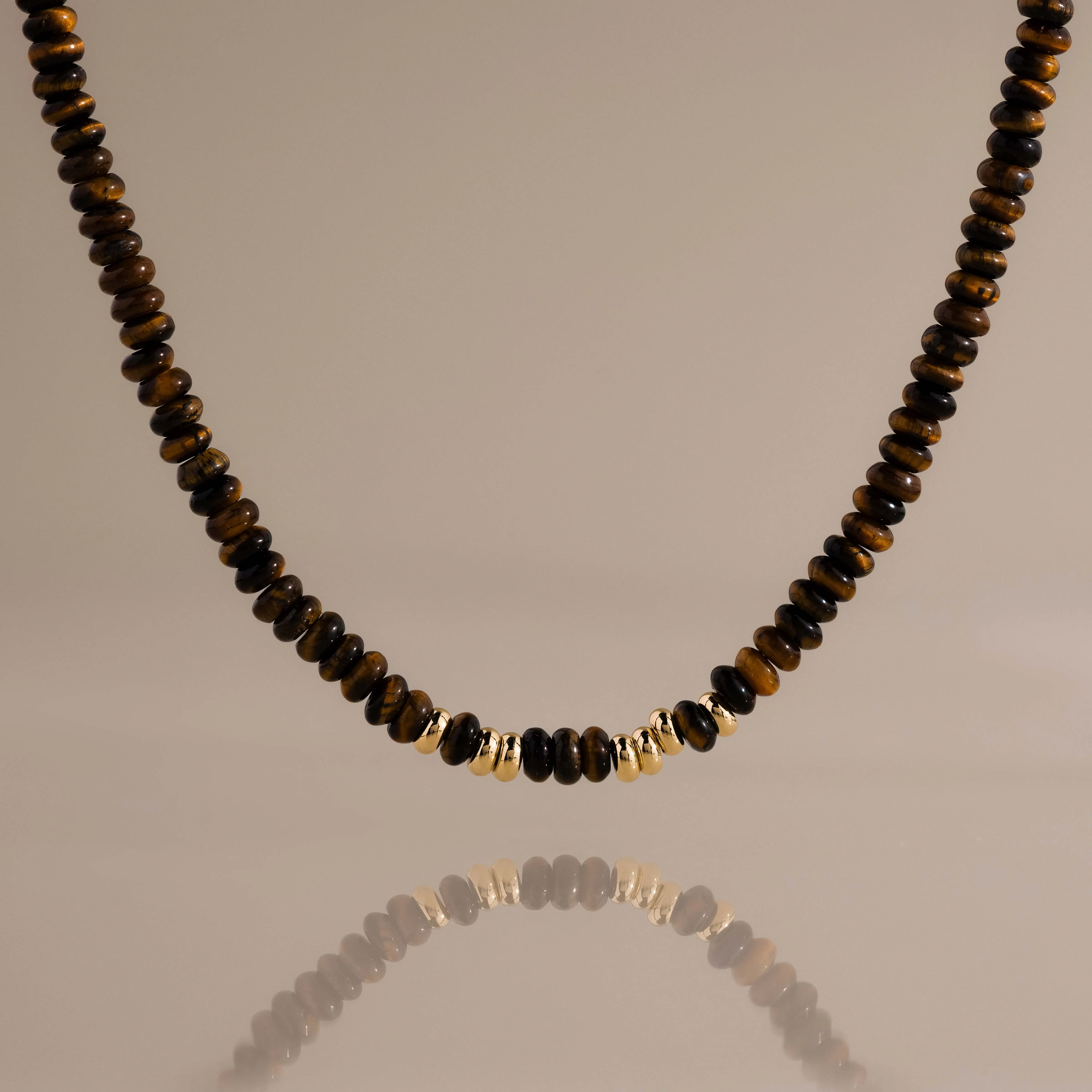Beaded Tiger's Eye Necklace by Caitlyn Minimalist - Boho Brown Gemstone Necklace - Layering Jewelry - Gift for Him