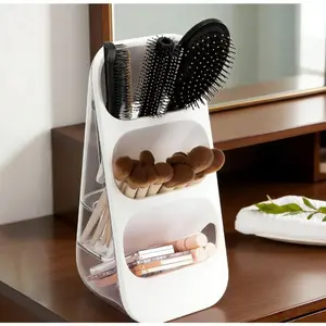 Simple and stylish multi-layer cosmetic storage box, large-capacity countertop storage rack, divided desktop organizer, suitable for storing makeup brushes, powder puffs, lipsticks, facial masks, eyeshadow palettes, etc., Makeup Tool Organizer