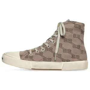 Balenciaga Paris High-Top Flat Lace-Up Fashion Sneakers for Men in Brown Casual Footwear Walking Shoes