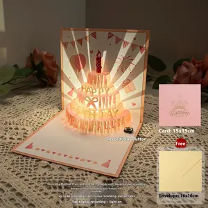 FuRise 3D Recording & Light Birthday Card – Creative Glowing Cake Greeting Card with Sound Recording · Luxury Handmade Gift for Birthday & Anniversary