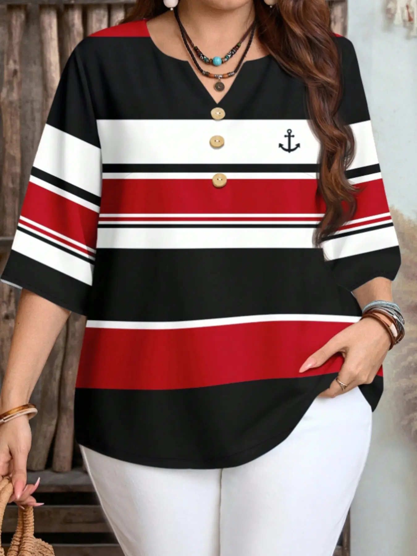 Plus Size Women’s Striped Loose Fit Baggy Button-Up Shirt Blouse – Casual Spring Summer Fall Top for Daily & Vacation Wear All Seasons Blouse