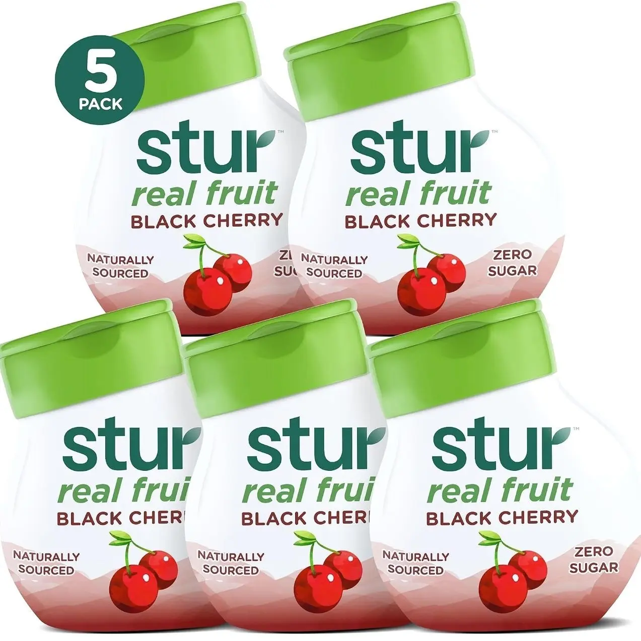 Stur Liquid Water Enhancer | Black Cherry | Naturally Sweetened | High in Vitamin C & Antioxidants | Sugar Free | Zero Calories | Keto | Vegan | 5 Bottles, Makes 120 Drinks