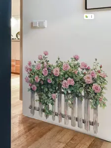 Fence Rose Flower Bedroom Living Room Entrance Cabinet Home Decor Wall Sticker Self-Adhesive Wall Paper Wall Decor Room Decor Stickers Personalised Stickers Wall Stickers