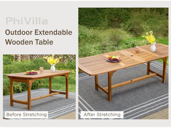 PHI VILLA Acacia Wood Patio Dining Set for 8, Expandable Teak Dining Table & Wooden Chairs with Cushions, Farmhouse Dining Furniture Set for Outdoor Deck, Yard, Porch Home Design Minimal