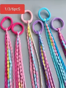 Girls' Hair Accessories Set, Multicolor Braided Ponytail Holders, Sweet Cool Boxing Braid Rubber Bands, High Tail Beanies, 1/3/6pcs Pack