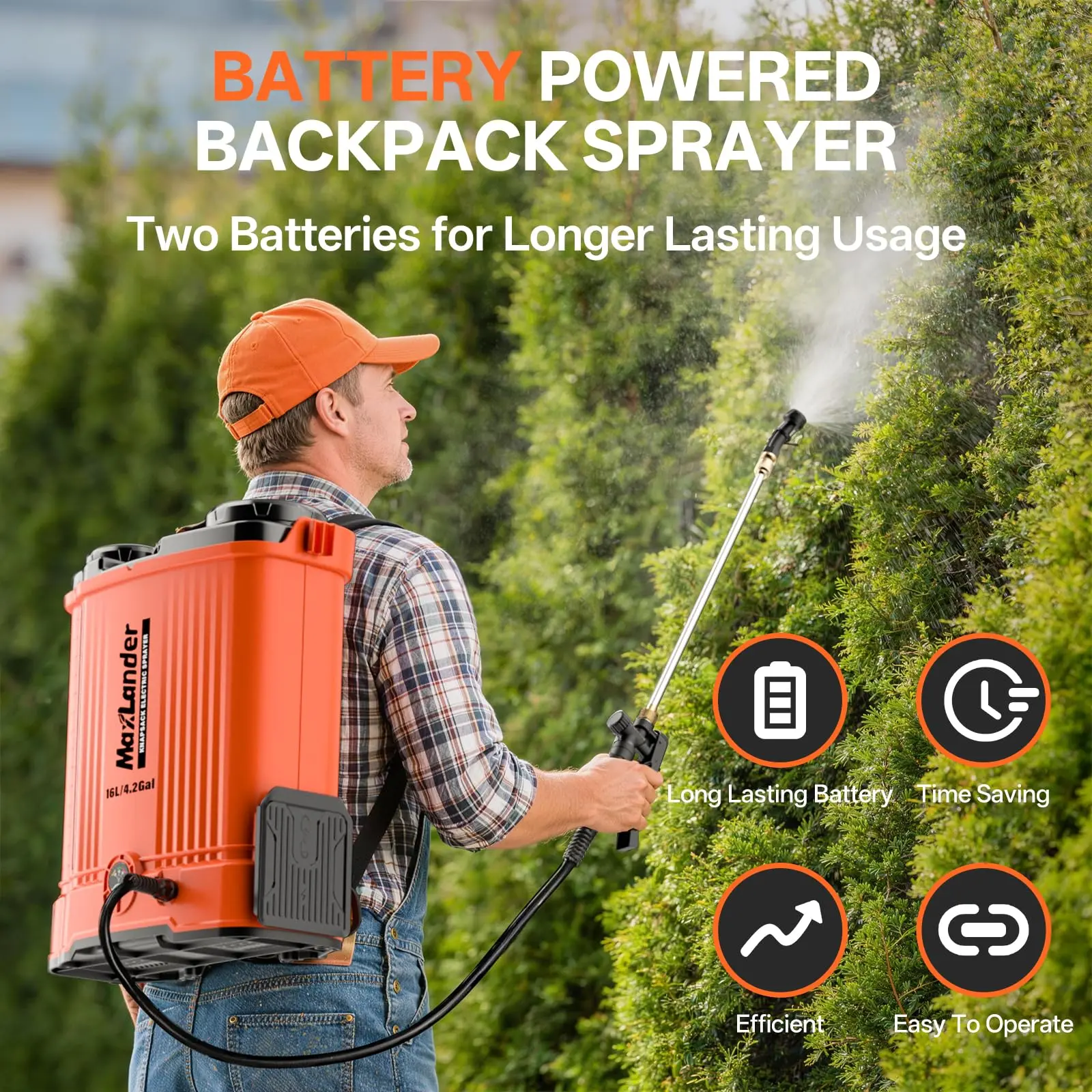 Maxlander Battery Powered Backpack Sprayer 4.2 Gallon, Electric