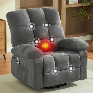 Massage Swivel Recliner Chair with Vibration Massage and Lumbar Heating for Adults,350LBS Oversized Rocker Recliner Single Sofa with Side Pocket and USB Charge Port for Living Room