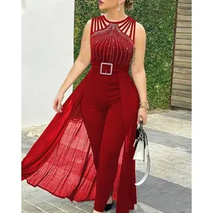 JumpsuitforWomenPartyCasualRhinestoneMeshSleevelessJumpsuitsSkinnyOutfitsLadiesSuitGift