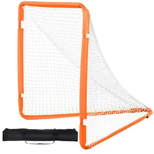 VEVOR Lacrosse Goal, 4' x 4' Small Lacrosse Net, Folding Portable Lacrosse Goal with Carry Bag, Iron Frame Backyard Training Equipment, Quick & Easy Setup, Perfect for Training, Orange