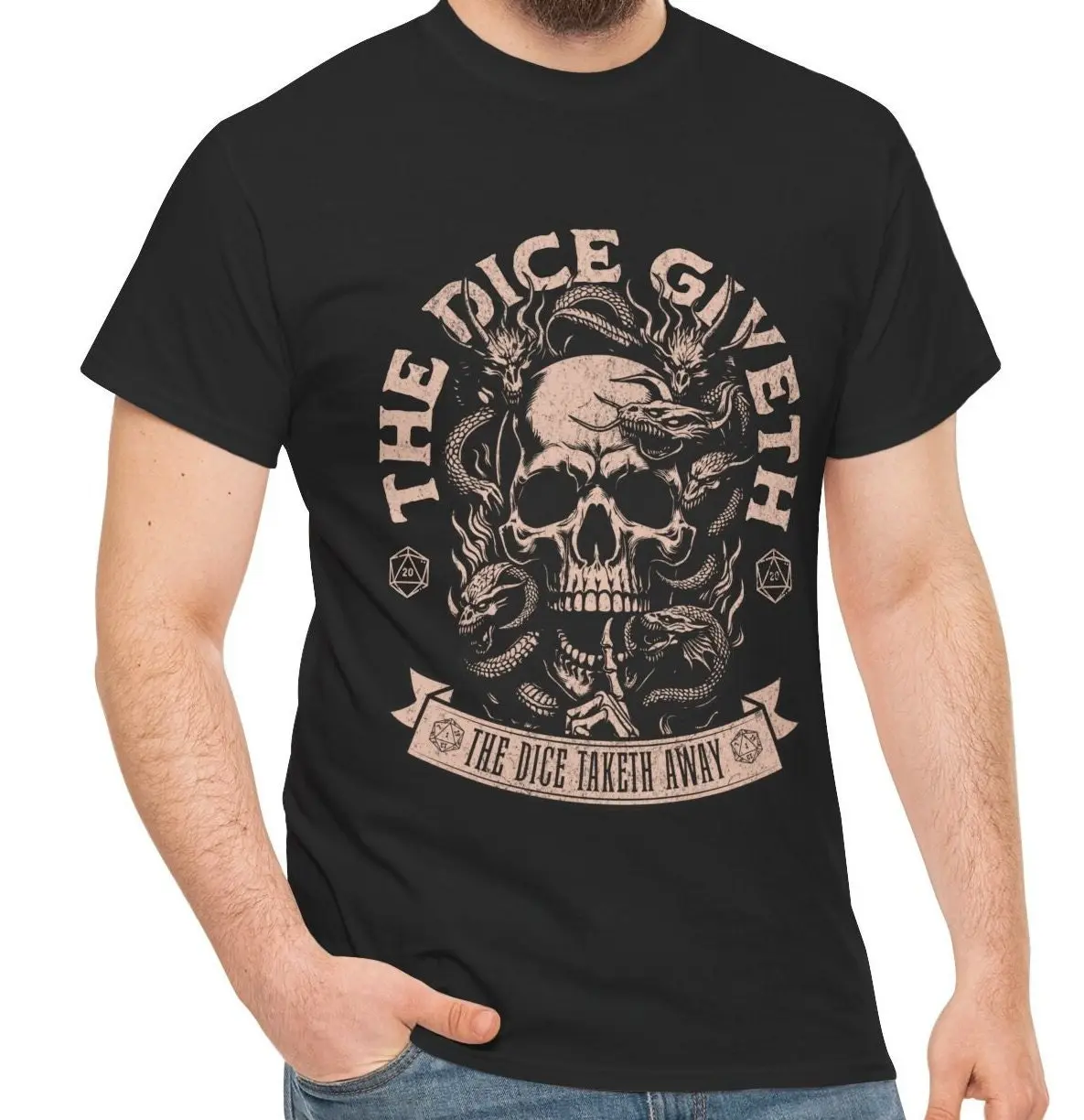 D&D Shirt, The Dice Giveth and the Dice Taketh Away, D20 Detail for Dunge0ns and Drag0ns Players, Gift for DM Game Master, Fathers Day