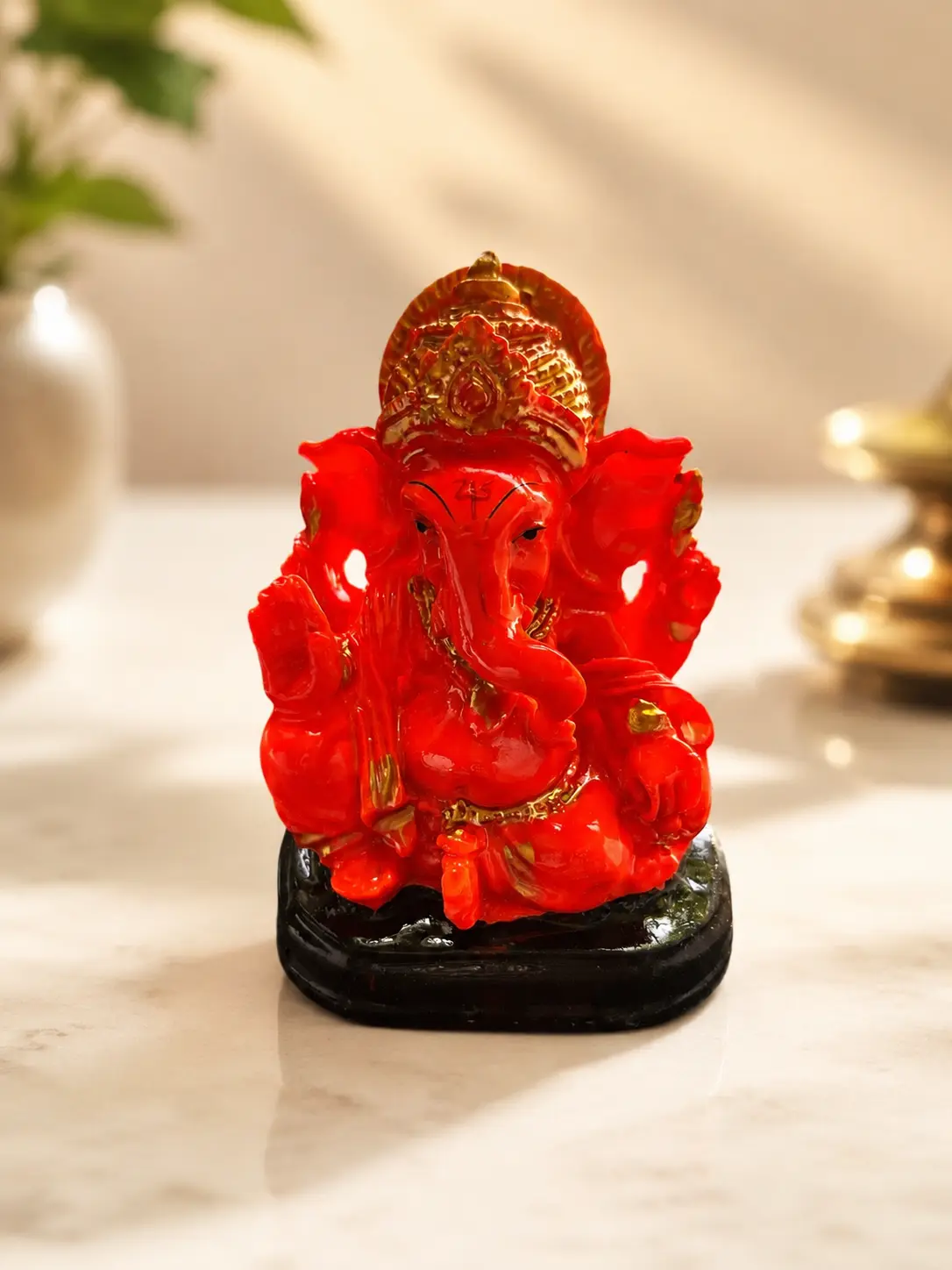 Lord Ganesha Red Decorative Statue | Spiritual | Home & Car Décor