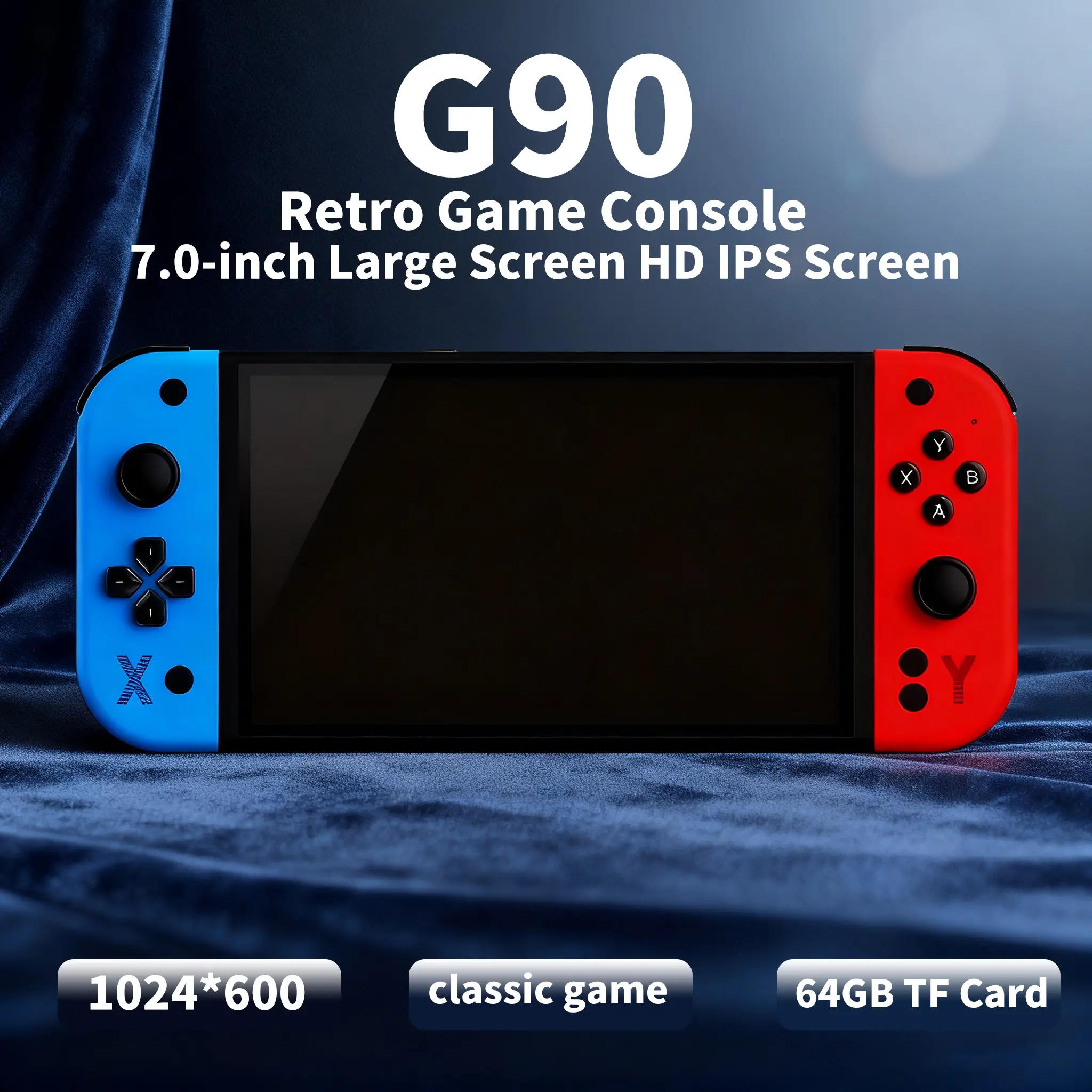 G90 Retro Gaming Console, 7-inch 4K HD IPS Screen, 64GB/128GB Built in Storage, Portable Game Console, Portable Classic Controller Charged via USB Retro Gaming Console, Compact Handheld Design, Road Trip, Christmas Gift, Birthday Gift