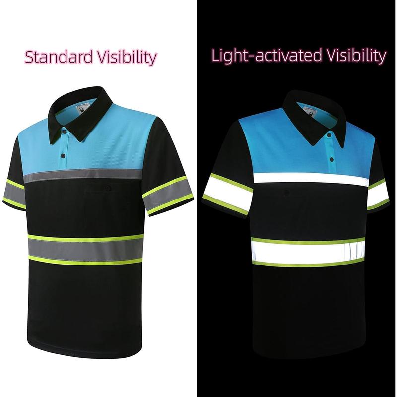 Safety Shirts for Men,High Reflective Men Polo Shirts with Pocket,Short Sleeve Workwear Breathable