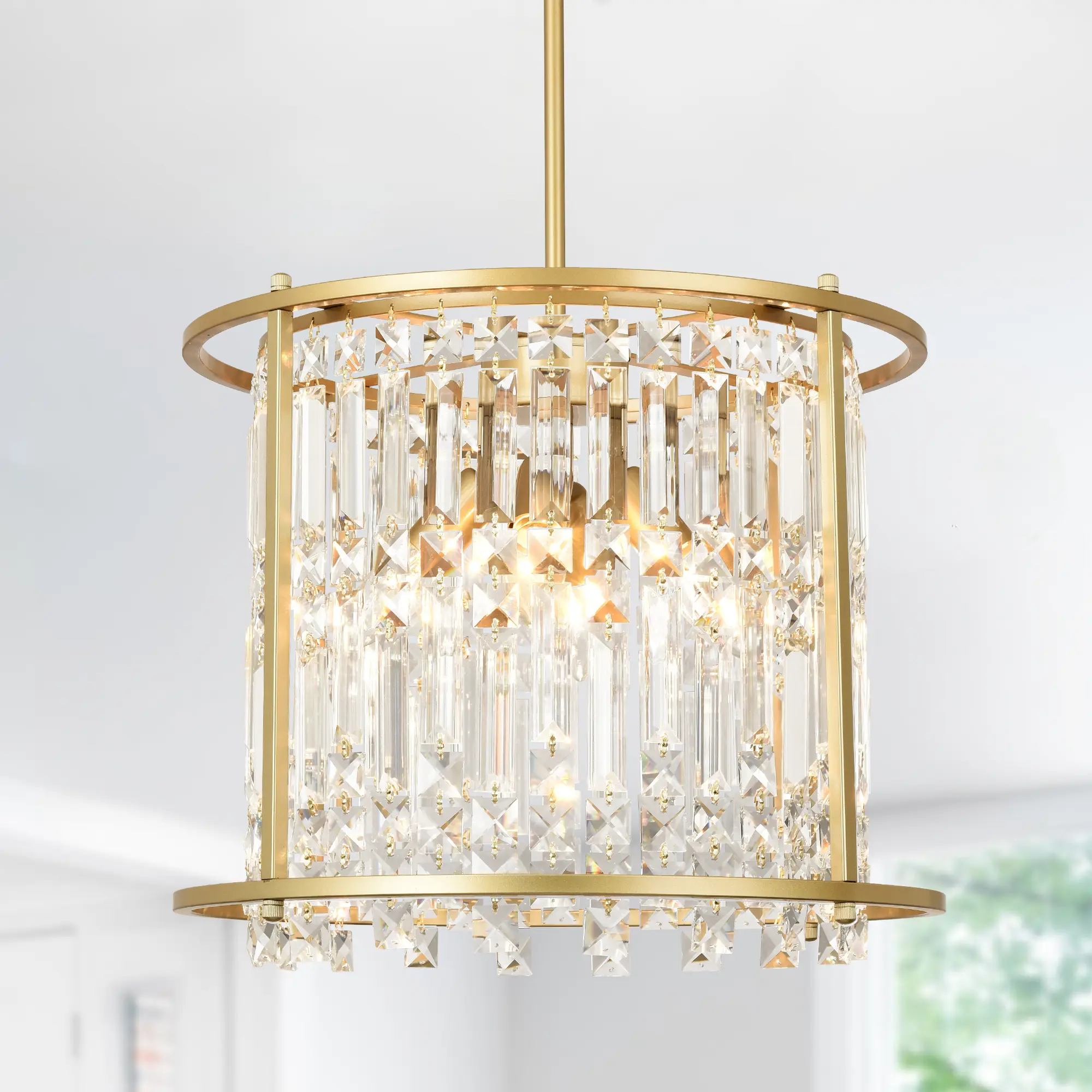 15.74in Crystal Pendant Light for Dining Room & Bedroom Room Adjustable Leds