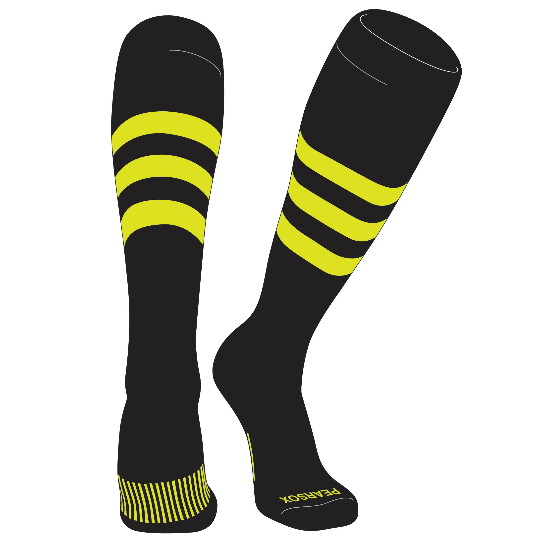 Pear Sox Striped Knee High Baseball, Football Socks (A) Black, Neon Yellow