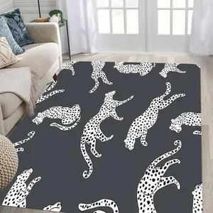 Cute Leopard Pattern Floor Mat, Rectangle Home Decorative Carpet, Non-slip Floor Mat for Home Living Room Bedroom Study Room