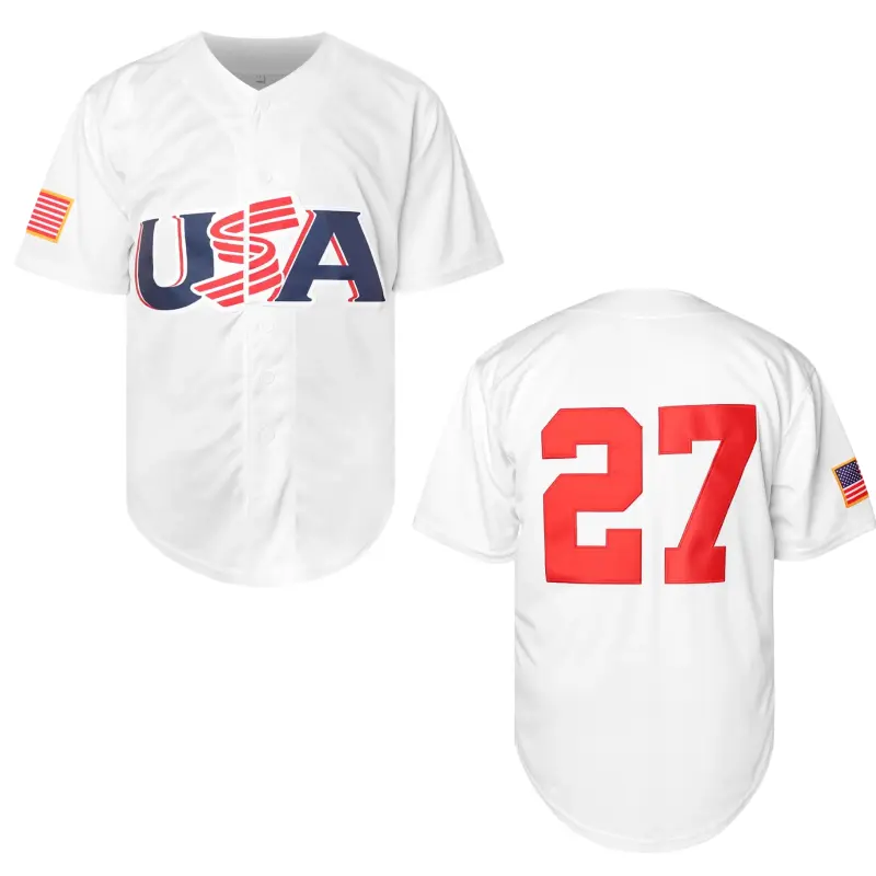 Sporty Men's Letter Patched Baseball Jersey, Jersey Shirt, Gym Tops, Graphic Tees for Men, Loose USA Print Short Sleeve Button Sports T-shirt Athletic Top Gym Clothing