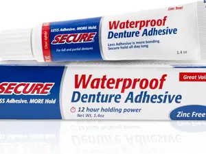 Secure Sensitive Denture Adhesive with Aloe Vera & Myrrh to Nourish Your Gums – Uppers, Lowers & Partials - Waterproof & Zinc Free – Food Grade Ingredients - Less Adhesive, More Hold – 1.4 oz