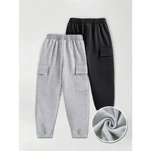 2PCS Boys  jogger pants for winter Pocket Fleece Jogger Pants Autumn Winter