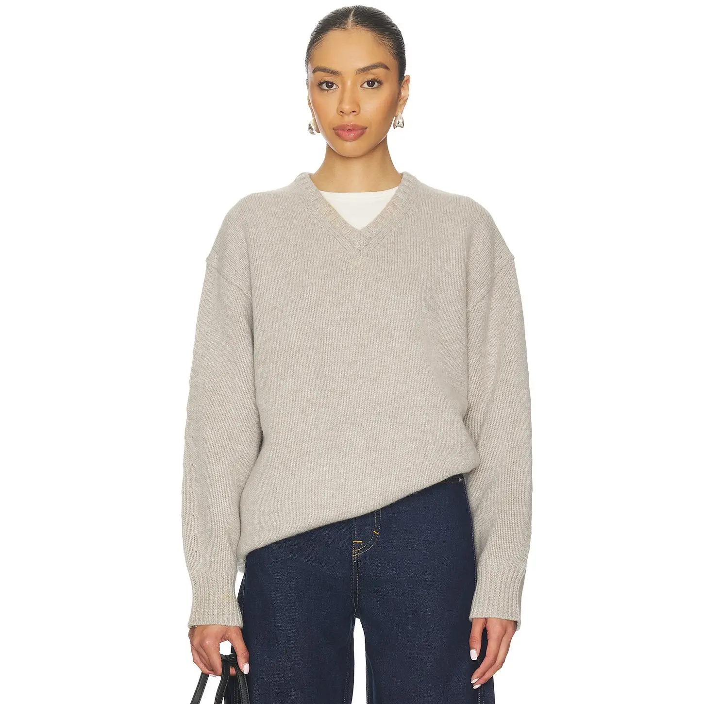 EAVES Zelia V-neck Sweater in Oatmeal