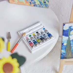 Mini Alloy & Resin Watercolor Paint Set for DIY Miniature Home Scene Photography, Perfect Collector Gift Idea, Watercolor Palette Set