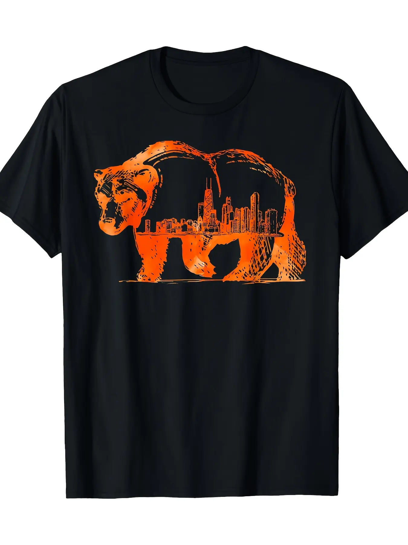 Men'S Chicago Skyline  Bear Silhouette Graphic T-S