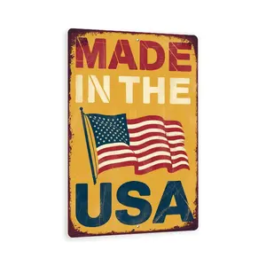 Vintage "Made In The USA" Sign – 8x12 Rustic Aluminum Composite Wall Decor With Flag – Distressed Patriotic Outdoor Metal Sign