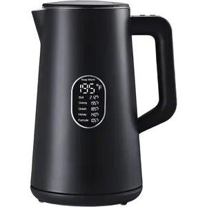 1.5L Electric Kettle Stainless Steel, Double Wall Cool  Teapot,  Boil,  Temperature Control, LCD Display, Auto Shut-Off, ,Keep Warm Function, Ideal for ,Black