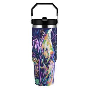Arcane Jinx Graffiti Chaos 30oz Insulated Tumbler with Handle Gaming Fan Car Cup Essential Double-Walled Stainless Steel Leakproof Lid