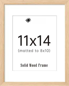 11x14 Picture Frame,  Solid Wooden Picture Frames, Display 8x10 with Mat or 11 x 14 Without, Vertical or Horizontal Wall Hanging, 1 Pack,