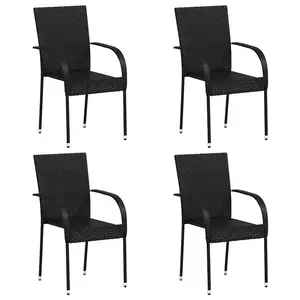 vidaXL Stackable Patio Chairs, 4 Pcs, Outdoor Patio Dining Chair with Armrest, Stackable Outdoor Wicker Chair for Patio Garden Yard, Poly Rattan Black 310084