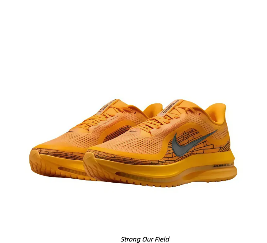 Sunset Orange Mesh Racing Running Sneakers Dark Gray Side Logo Full-Length Visible Cushion Thick Elevated Midsole Lightweight Anti Slip Training Fitness Shoes Unisex