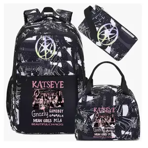 Hot KatseyeFunny Print Backpacks WIth Lunch Bags Multi-pocket Camouflage Teens Travel Laptop Backpack Women School Bag Mochila