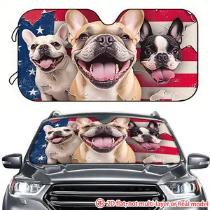 1pc American Flag background French Doodog car sun visor 2D high-definition printing, car sun visor effectively blocks sunlight, suitable for decorating the front windshield of General Motors, trucks, and RVs