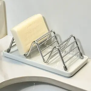 Creative W-Shape Soap Storage Rack, Stainless Steel Ceramic Draining Soap Tray, Household Bathroom Soap Holder