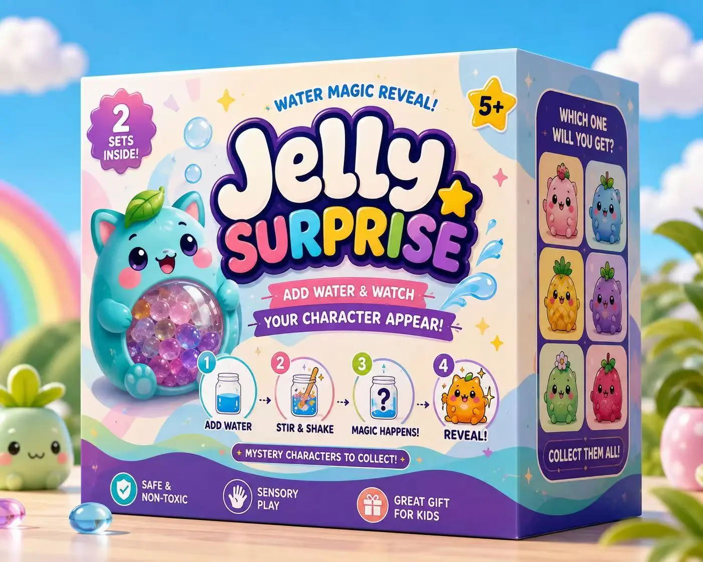 Magic Jellykins Mystery Squishy Toy 2-Pack – Surprise Reveal Cute Characters, Soft Sensory Fidget Toys for Kids, Fun Collectible Novelty Gift