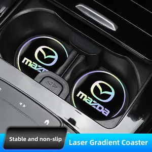 2PCS Car Water Coaster Pad Laser Water Coaster Accessories For Mazda 2 6 3 CX5 CX80 CX70 CX90 MX30 CX60 CX50 CX30 BT50 e-TPV CX3 CX8 Atenza CX9 CX7 MX5 Mazda 5 RX8