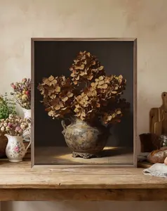 8" X 10" Dried Hydrangeas In Vase